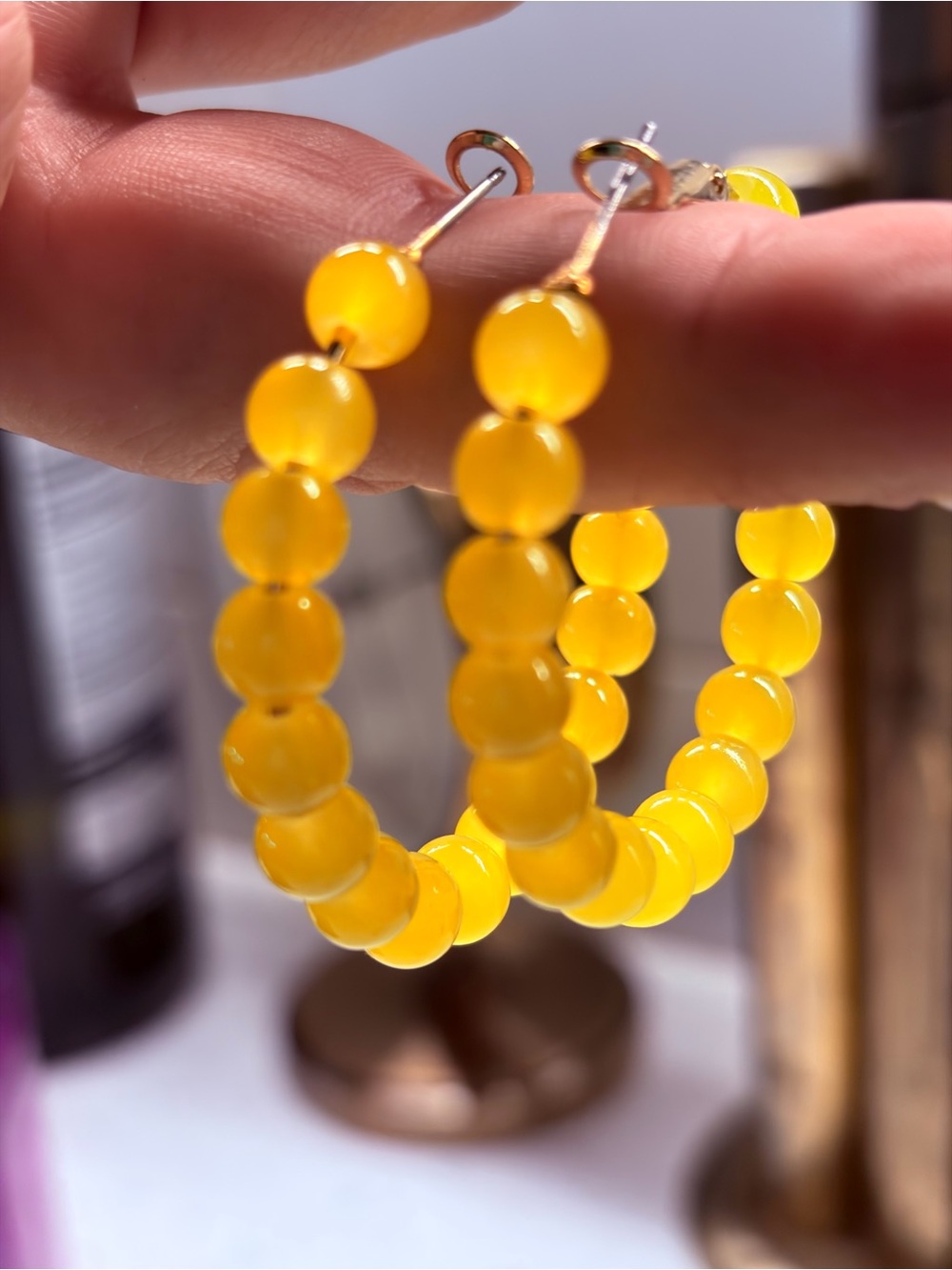 Yellow Beaded Hoop Earrings - Women Jewelry